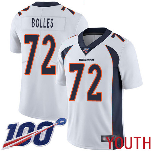 Youth Denver Broncos #72 Garett Bolles White Vapor Untouchable Limited Player 100th Season Football NFL Jersey